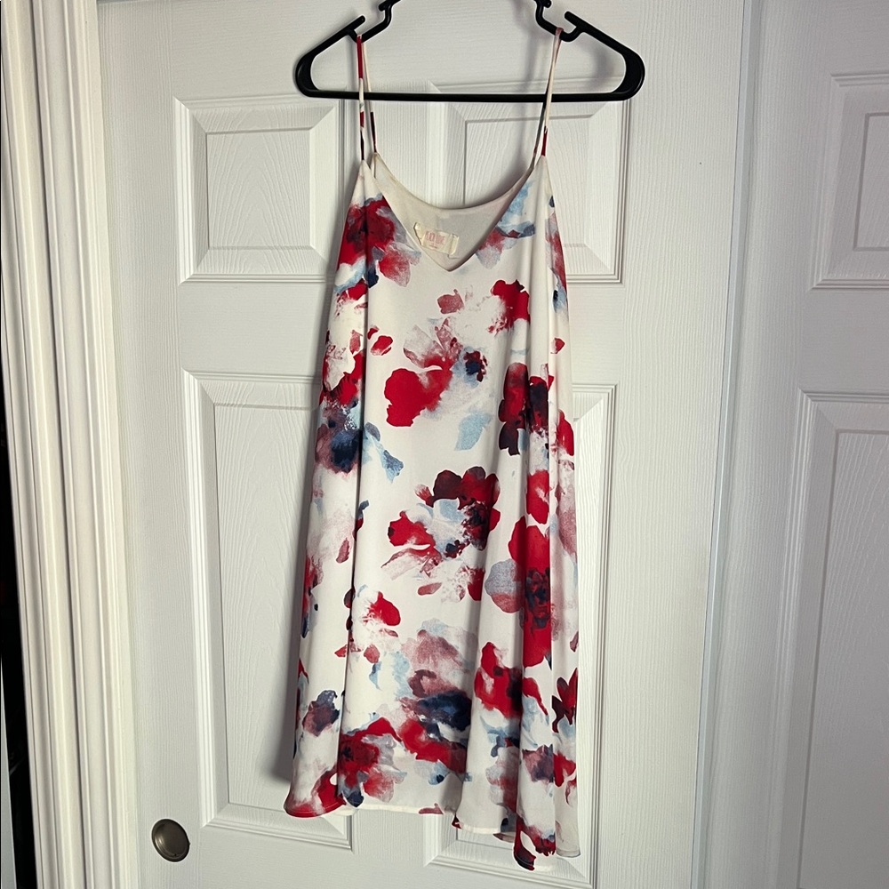 Peach Love California White Slip Dress with Red & Blue Floral Print